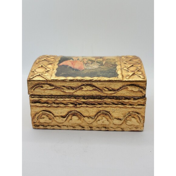 Florentia Jewelry Trinket Box - Italy - Wood Decoupage - Camel Back Top - Picture 2 of 9